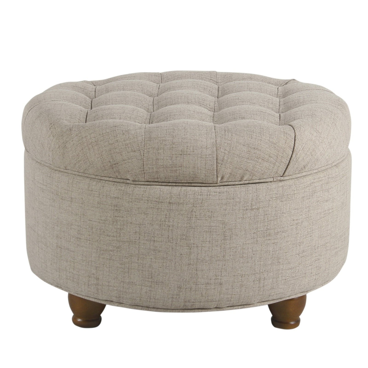 BM194141 - Fabric Upholstered Wooden Ottoman with Tufted Lift Off Lid Storage, Beige