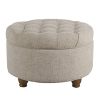BM194141 - Fabric Upholstered Wooden Ottoman with Tufted Lift Off Lid Storage, Beige