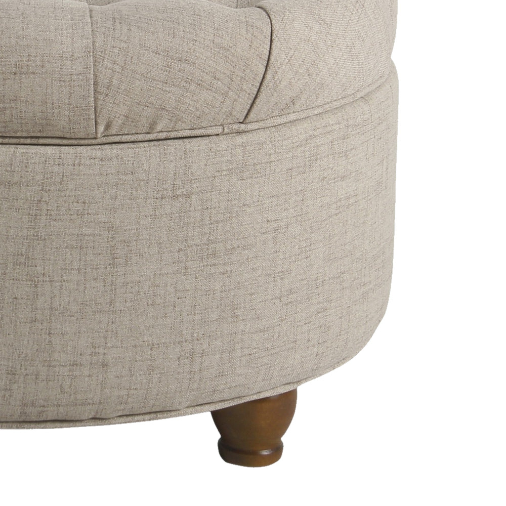 BM194141 - Fabric Upholstered Wooden Ottoman with Tufted Lift Off Lid Storage, Beige