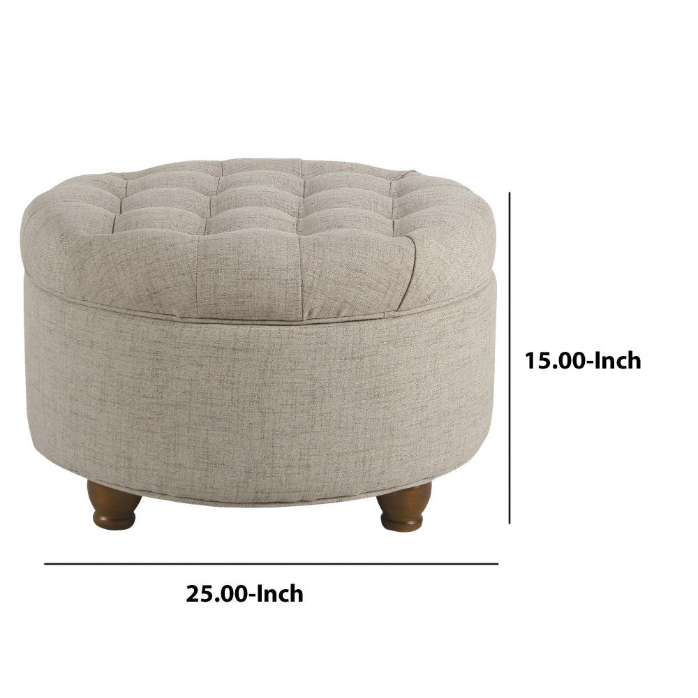 BM194141 - Fabric Upholstered Wooden Ottoman with Tufted Lift Off Lid Storage, Beige
