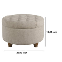 BM194141 - Fabric Upholstered Wooden Ottoman with Tufted Lift Off Lid Storage, Beige