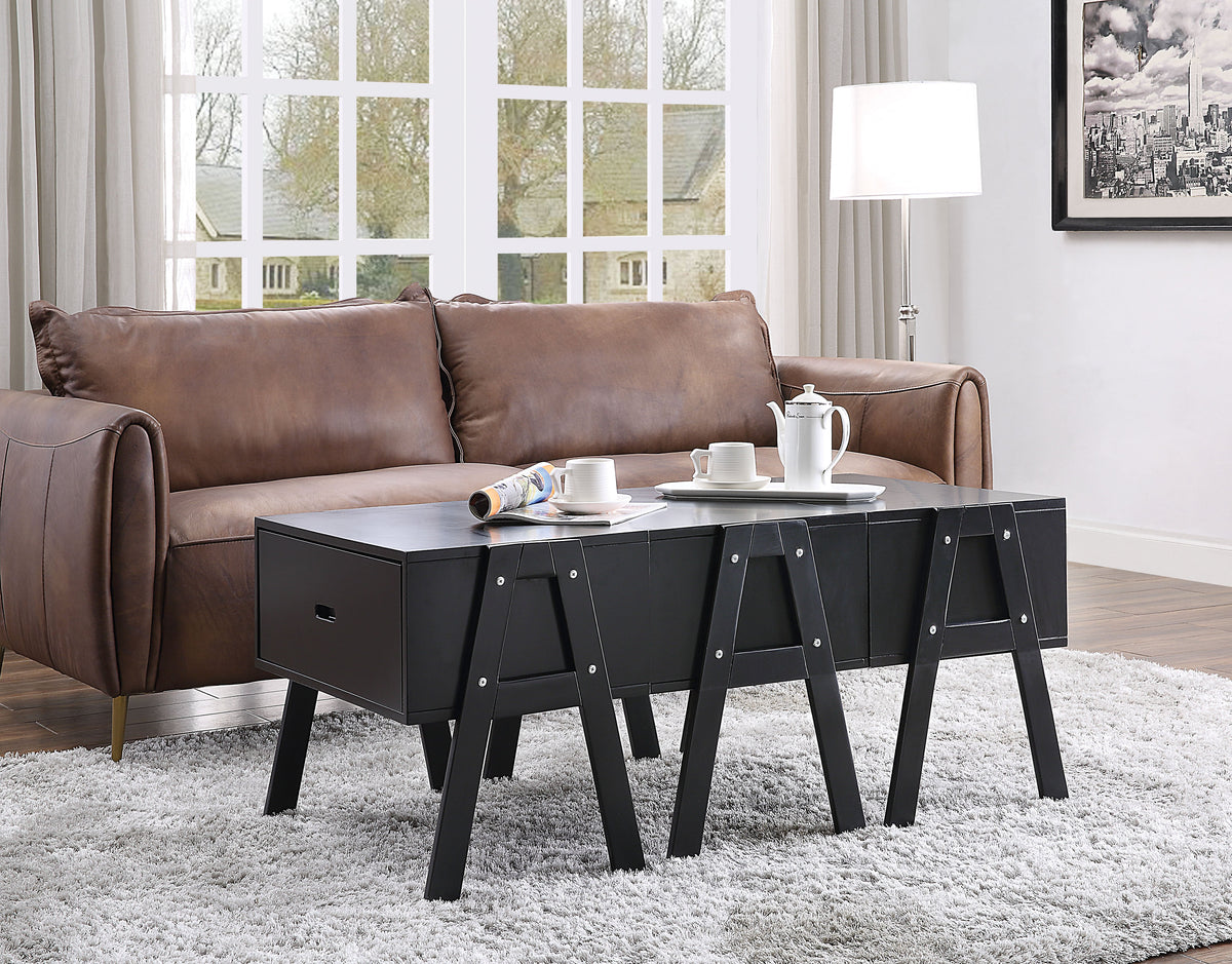 Three Drawers Wooden Convertible Coffee Table with Angled Legs, Black  - BM194264