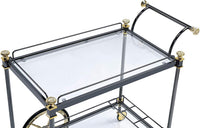 BM194350 Metal Framed Serving Cart with Glass Shelves and Side Handle, Black and Gold