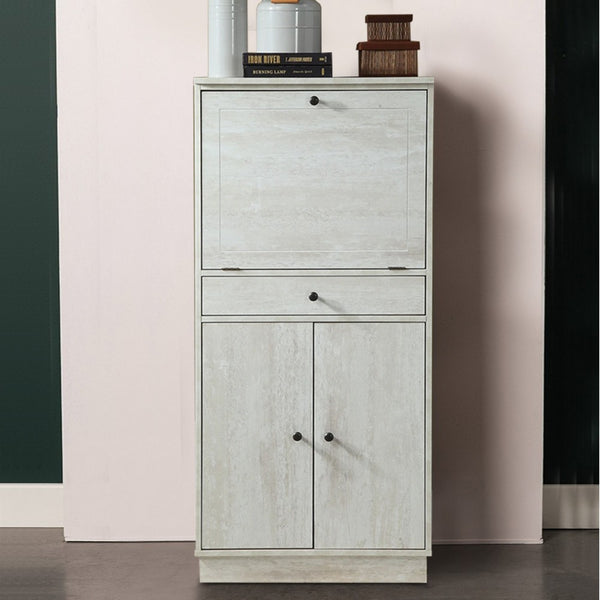 Spacious Wooden Wine Cabinet with Drop Down Storage and Double Door Cabinet, White - BM194374