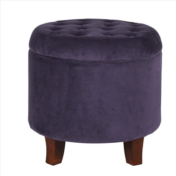 Button Tufted Velvet Upholstered Wooden Ottoman with Hidden Storage, Purple and Brown - BM194926