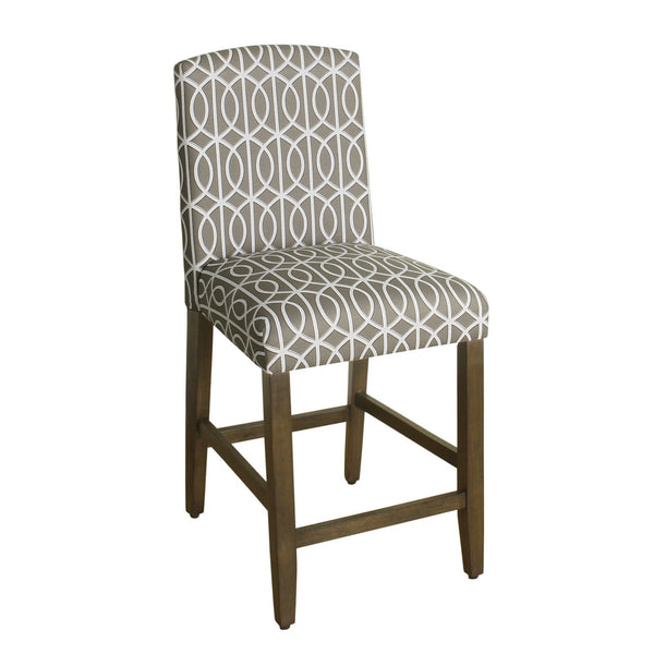Fabric Upholstered Wooden Barstool with Trellis Pattern Cushioned Seat, Multicolor - BM195193