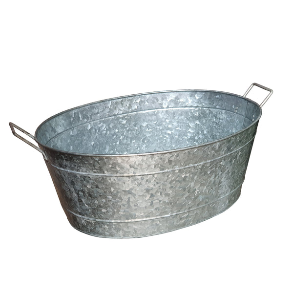 Lola Embossed Design Oval Shape Galvanized Steel Tub with Side Handles, Small, Silver - BM195212