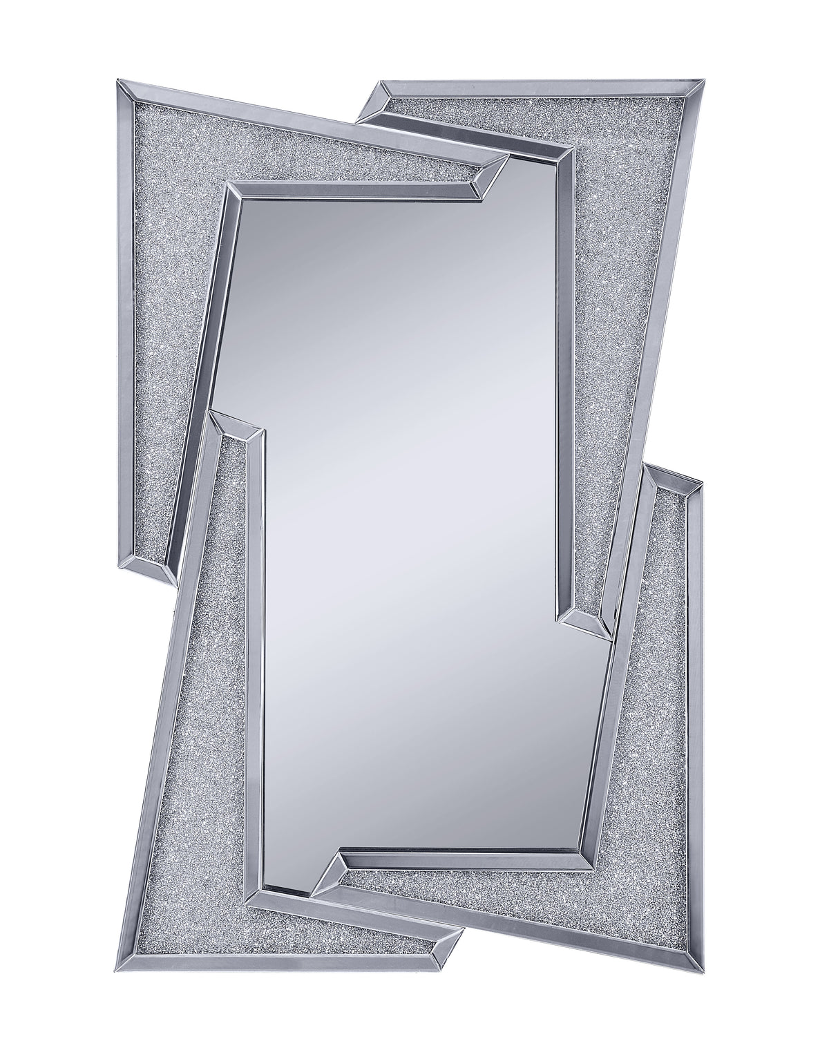 Mirrored Wooden Frame Accent Wall Decor with Four L Shaped Borders, Silver - BM195979
