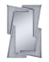 Mirrored Wooden Frame Accent Wall Decor with Four L Shaped Borders, Silver - BM195979