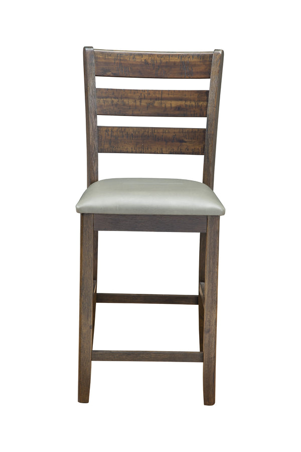BM196018 - Wooden Pub Height Chairs With Slatted Back and Footrest, Set of Two, Brown and Gray