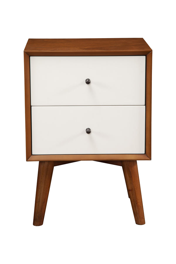 BM196019 - Stylish Wooden Nightstand With Two Drawers and Flared Legs, Brown and White
