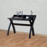 Multifunctional Wooden Desk with Electric Outlet and Trestle Base, Black - BM196198