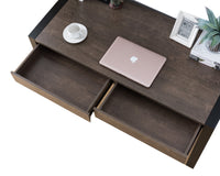 Rectangular Wooden Desk with Electric Outlet and Sled Leg Support, Black and Brown - BM196205
