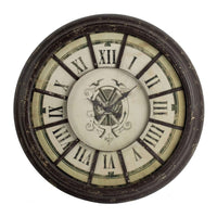 Oversized Wood and Metal Wall Clock with Distressed Details, Antique Gray and Cream - BM196307