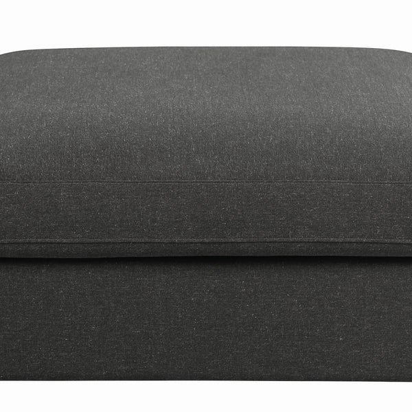 BM196660 - Fabric Upholstered Wooden Ottoman with Loose Cushion Seat and Small Feet, Dark Gray
