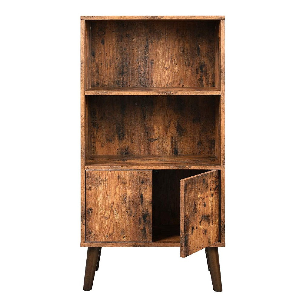 2 Tier Wooden Bookshelf with Storage Cabinet and Angled Legs, Brown - BM197495