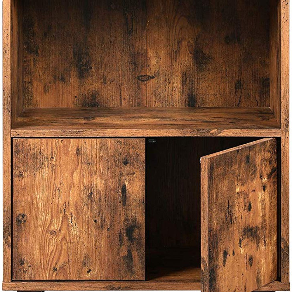 2 Tier Wooden Bookshelf with Storage Cabinet and Angled Legs, Brown - BM197495