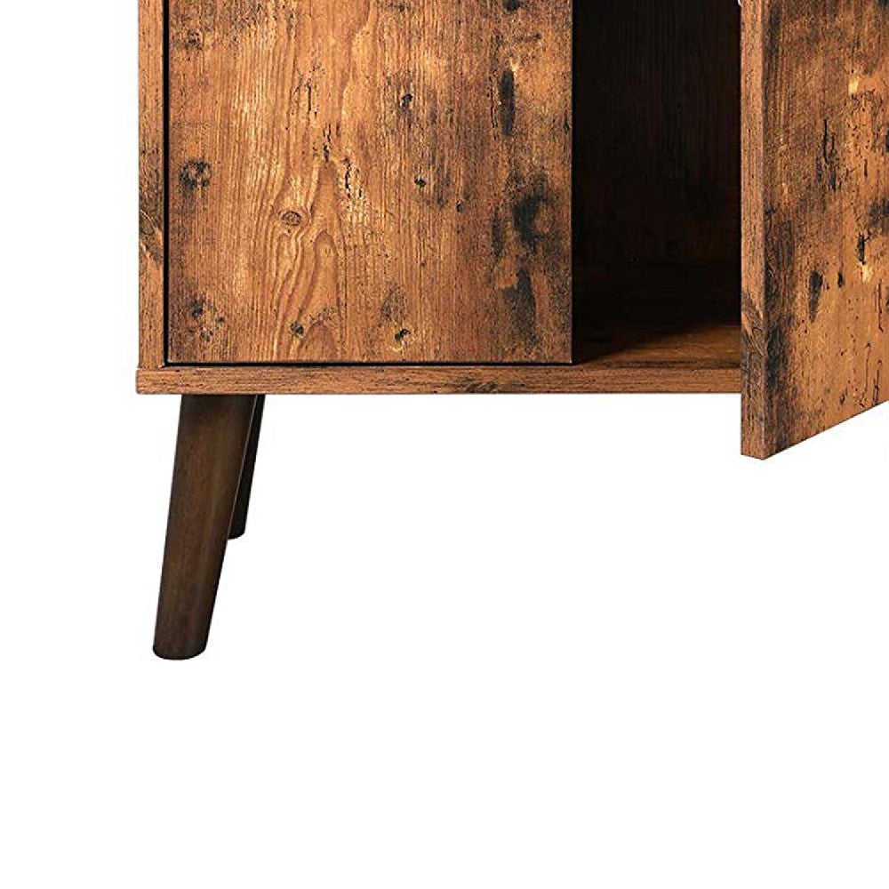 2 Tier Wooden Bookshelf with Storage Cabinet and Angled Legs, Brown - BM197495