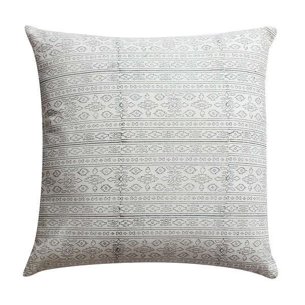 Hand Block Printed Cotton Pillow with Kilim Pattern, Set of 2, Black and White - BM200571