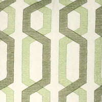 Contemporary Cotton Pillow with Geometric Embroidery, White and Green - BM200583