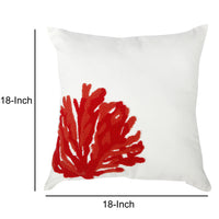 Contemporary Style Pillow with Coral Embroidery, Red and White. - BM200594