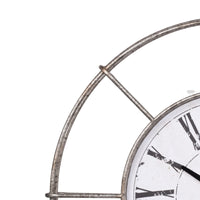 Metal Wall Clock with Circle Dial and Roman Numbers, Silver and White - BM200639