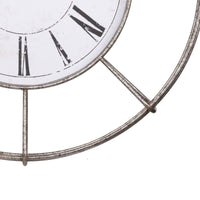 Metal Wall Clock with Circle Dial and Roman Numbers, Silver and White - BM200639
