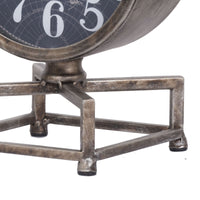 Metal Table Clock with Map Theme Background and Geometric Base, Gray - BM200646
