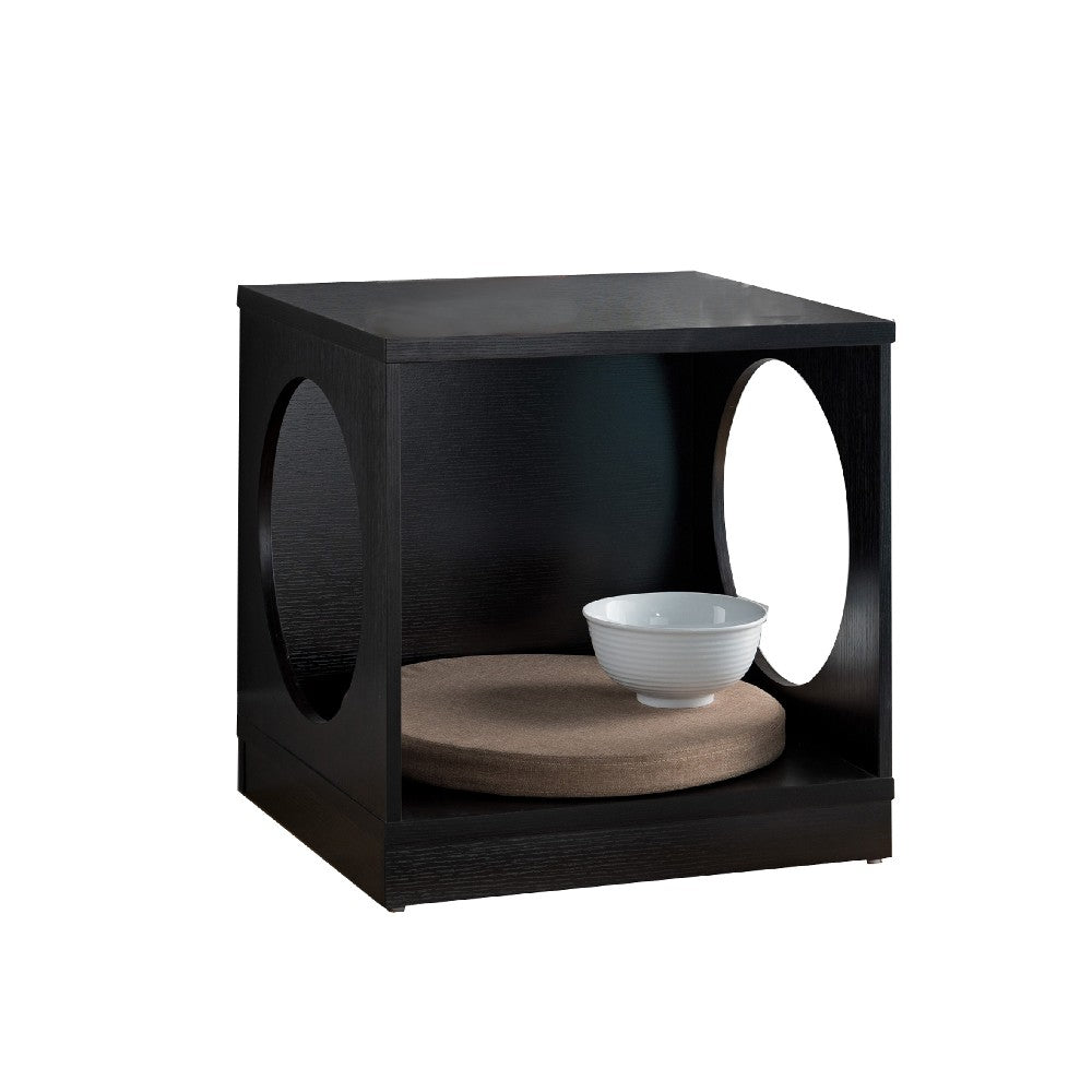 Wooden Pet End Table with Flat Base and Cutout Design on Sides, Black - BM200659