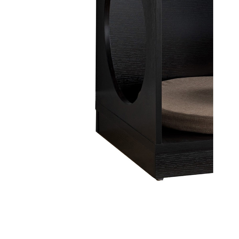Wooden Pet End Table with Flat Base and Cutout Design on Sides, Black - BM200659