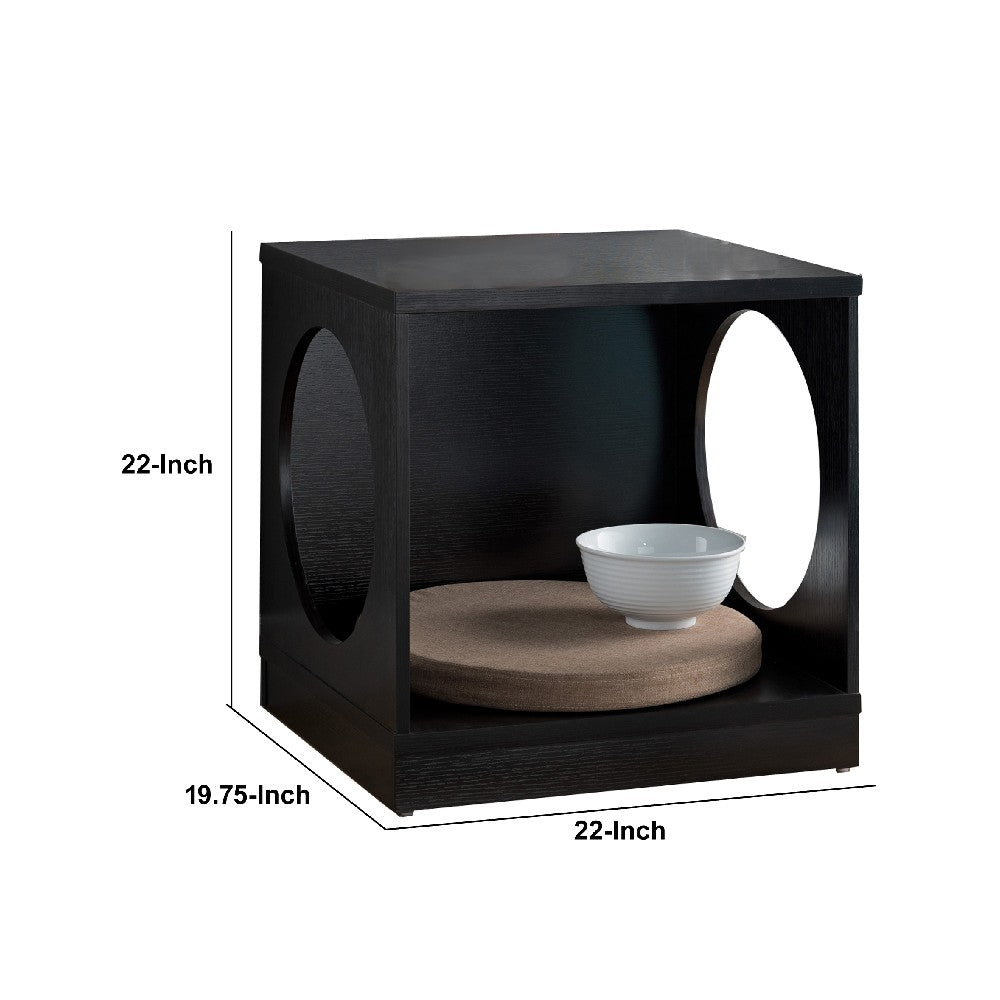 Wooden Pet End Table with Flat Base and Cutout Design on Sides, Black - BM200659