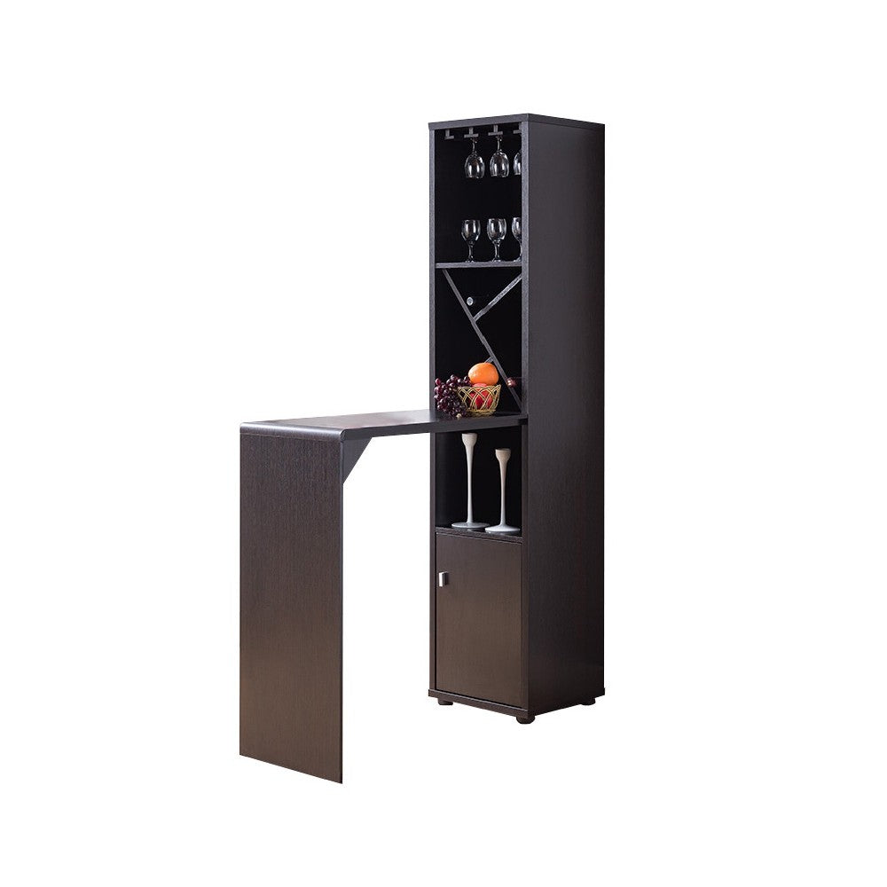Wooden Wine Cabinet with Spacious Storage and Bar Table, Red Cocoa Brown - BM200684