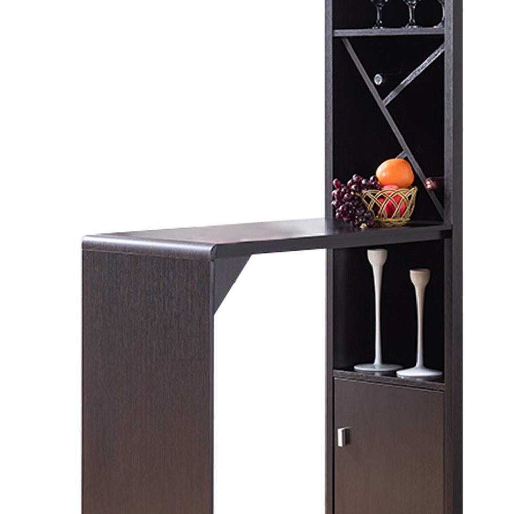 Wooden Wine Cabinet with Spacious Storage and Bar Table, Red Cocoa Brown - BM200684