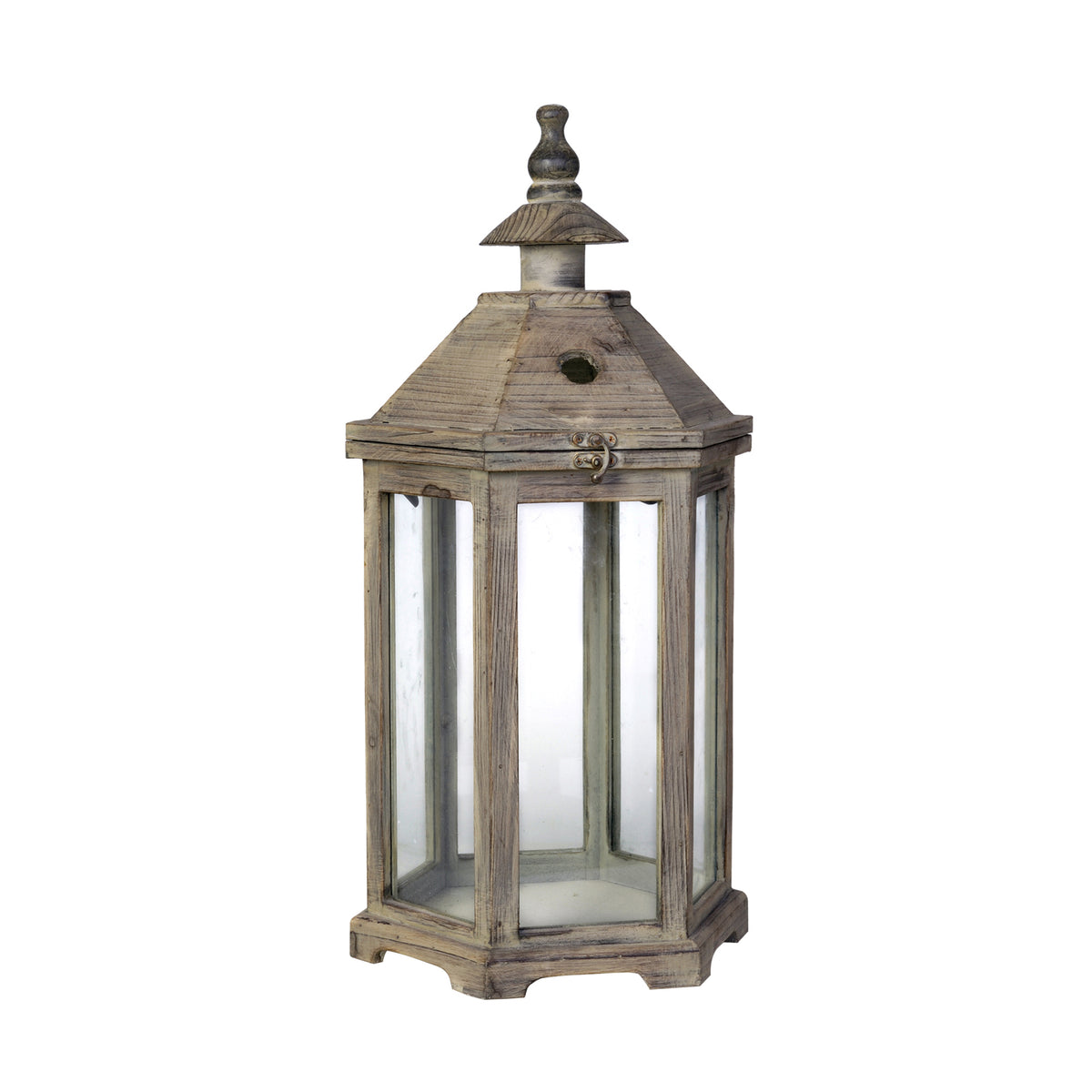 Temple Design Wooden Lantern with Glass Panels, Brown, Set of 2 - BM200912