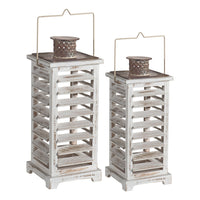 Wood and Metal Lanterns with Louvered Design, White, Set of 2 - BM200913