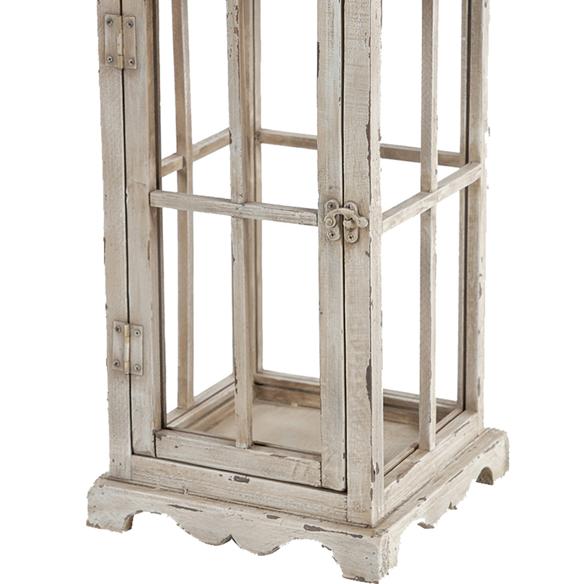 Wood and Metal Lanterns with Window Pane Design, White, Set of 2 - BM200914