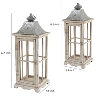 Wood and Metal Lanterns with Window Pane Design, White, Set of 2 - BM200914