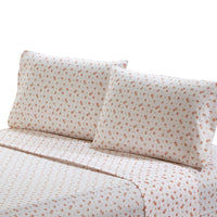 Melun 4 Piece Full Size Sheet Set with Rose Sketch , Pink and White - BM202113