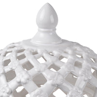 Decorative Ceramic Lidded Jar with Flower Motif Exterior, Small, White - BM202236