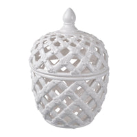 Decorative Ceramic Lidded Jar with Cut Out Texture, Large, White - BM202237