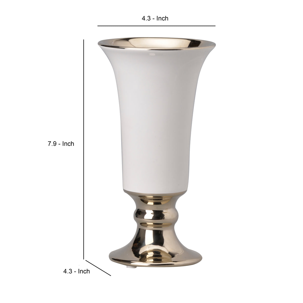 Ceramic Vase with Flared Top and Pedestal Base, Medium, White and Gold - BM202240