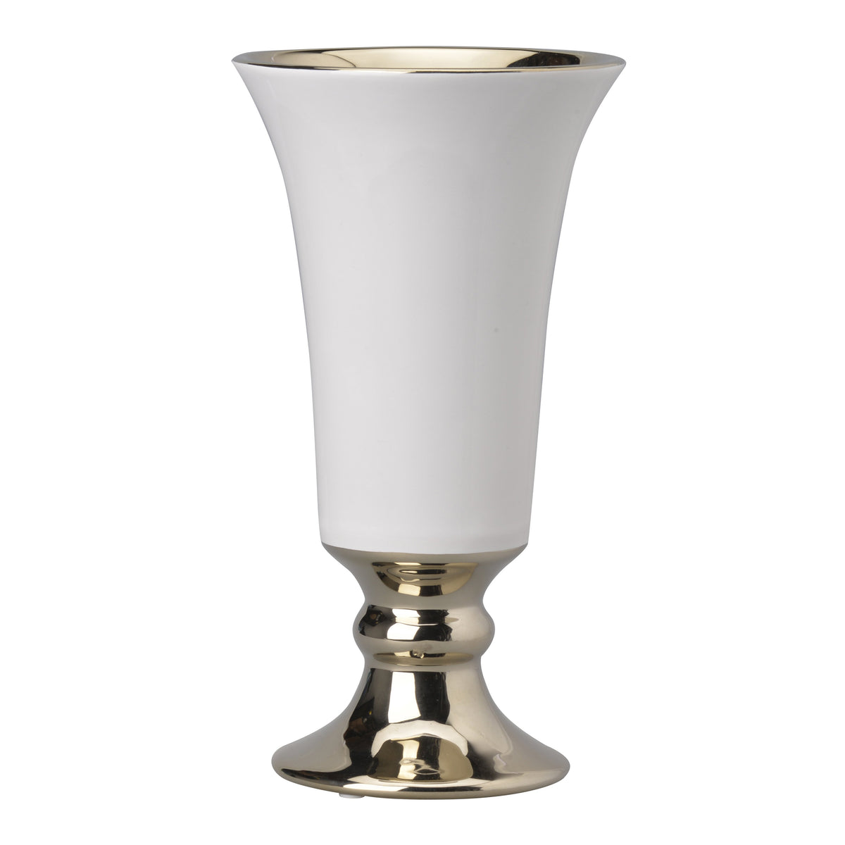 Ceramic Vase with Flared Top and Pedestal Base, Large, White and Gold - BM202241