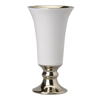 Ceramic Vase with Flared Top and Pedestal Base, Large, White and Gold - BM202241