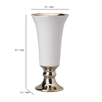 Ceramic Vase with Flared Top and Pedestal Base, Large, White and Gold - BM202241