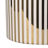 Ceramic Cylindrical Planter with Strips Pattern, White and Gold - BM202243