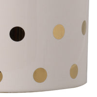 Ceramic Cylindrical Planter with Polka Dots Pattern, White and Gold - BM202244