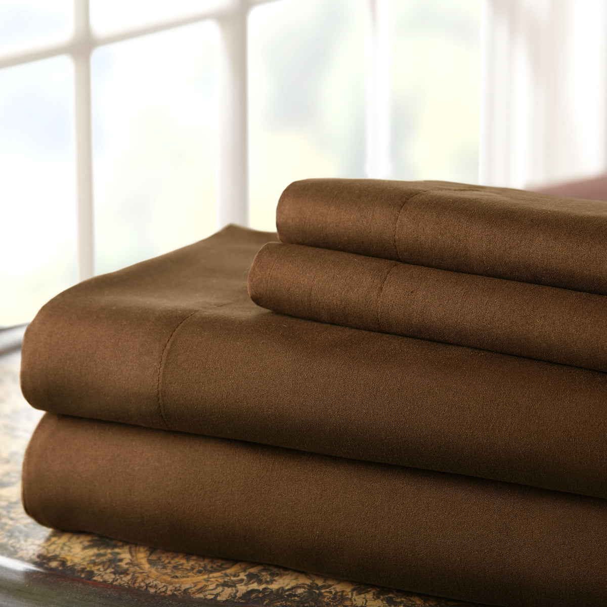 Lanester 4 Piece Deep Pocket Full Size Sheet Set , Brown - BM202312