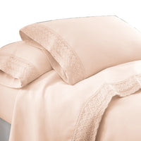 Udine 4 Piece Queen Size Microfiber Sheet Set with Crochet Lace , Pink - BM202395
