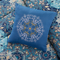 Caen 8 Piece King Size Printed Reversible Bed Set , Blue - BM202758