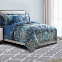 Caen 8 Piece King Size Printed Reversible Bed Set , Blue - BM202758